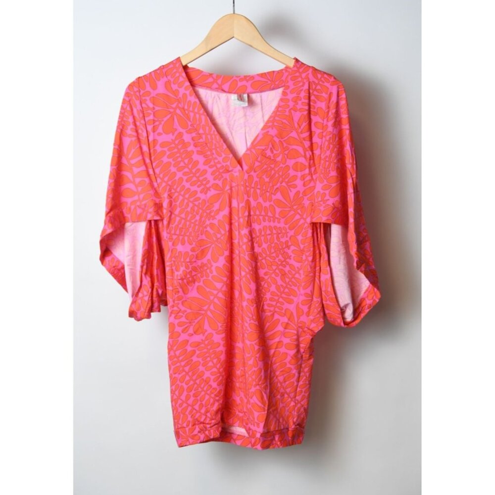 Trina Turk Swimsuit Bathing Suit Cover Up Dress Kimono Pink Red Stretchy Sz M